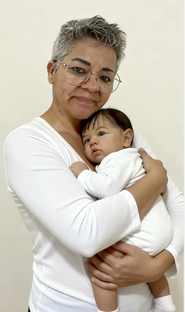 Paulina Vergara segurando seu bebê reborn